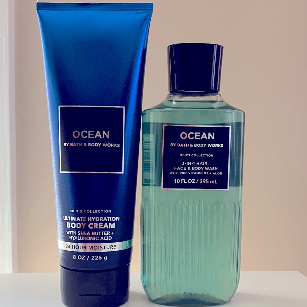 💙 NWT OCEAN Body Cream & Hair , Face & Body Wash 2 Pc Body Set Bath & Body Wash